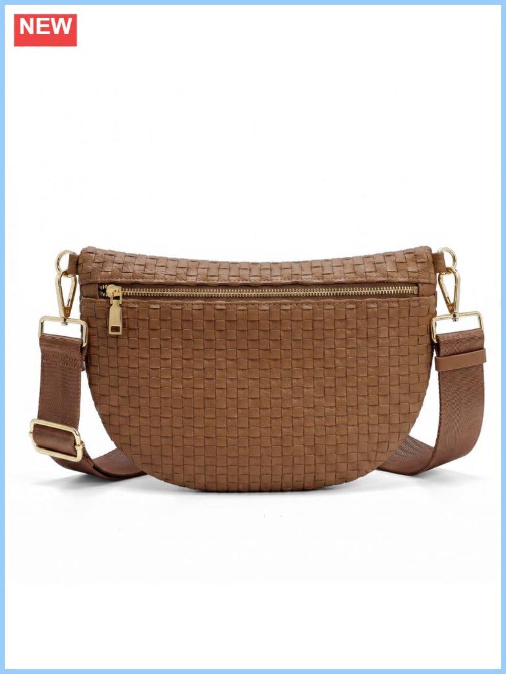 Woven Crossbody Bag Vegan Leather Adjustable Strap Sling Purse for Women
